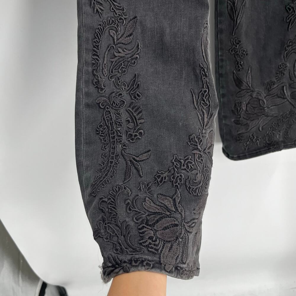 Chico’s So Slimming Girlfriend Flare Black Embroidered Jeans Boho Western Grunge - Picture 5 of 13